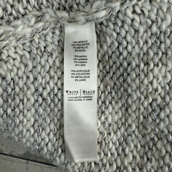 White House Black Market Women's Medium Ivory / Silver Montclair Sweater Cape - Picture 6 of 7